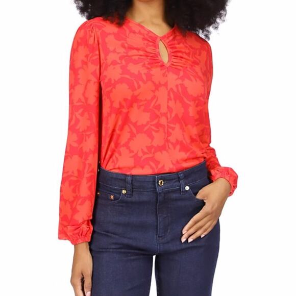 Michael Kors Shadow Fleur Print long sleeve top deep pink - PL - Picture 1 of 11